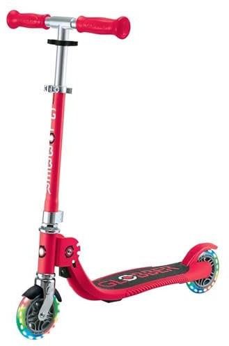 GLOBBER Flow Foldable JUNIOR Lights – Roller, 121 mm, ABEC 9, verstellbar, Klappmechanismus, LED-Leuchtrollen, rot
