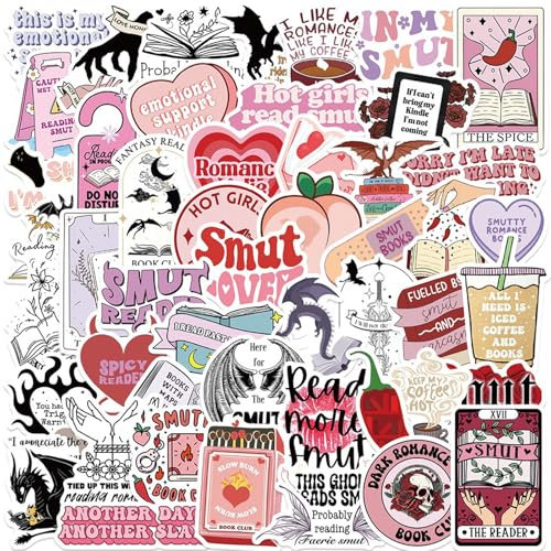 50 Stück Rosa Buchaufkleber Sticker Aesthetic Bookish Sticker Set Süße Lesen Wasserfeste Anime Aufkleber Geeignet für Koffer, Tagebücher, Sammelalben, Laptops für Mädchen und Frauen