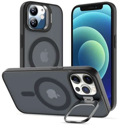 DEVASO Magnetisch Hülle für iPhone 12/12 Pro mit Ständer, Kompatibel mit MagSafe, Matt Samtweiche Haptik Handyhülle Durchscheinende Rückseite Dünn Stoßfest Schutzhülle Anti-Fingerabdruck Case,Schwarz