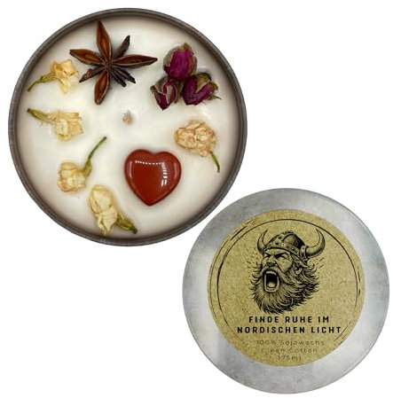 Finde Ruhe im Nordischen Licht Blütenkerze I Sojawachsduftkerze für Mittelalter Fans I Nordische Kerze, Walhalla Kerze, Yule Geschenk