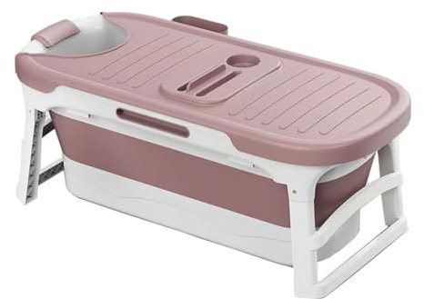 Japanische Klappbadewanne, Tragbare Klappbadewanne Für Den Haushalt, 1,36 M, Große Freistehende Badewannen, Fassschweiß-dampfbadewanne Für Erwachsene, Faltbare Duschwanne, Badewanne Mit De(Color:Rosa)