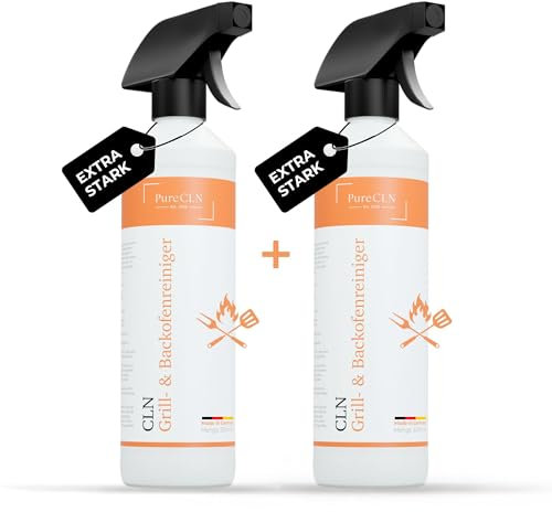 PureCLN Backofenreiniger Extra Stark - 2x 500ml Oven Cleaner - Backofenspray ohne Geruch - Intensiver Fettlöser & Grillreiniger gegen Verkrustungen - Ofenreiniger Backofenreiniger in Profi-Qualität
