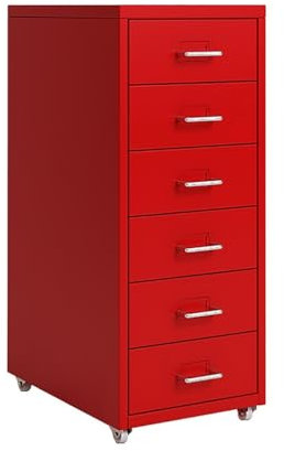 Aktenschrank aus Metall mit 6 Schubladen, Rot