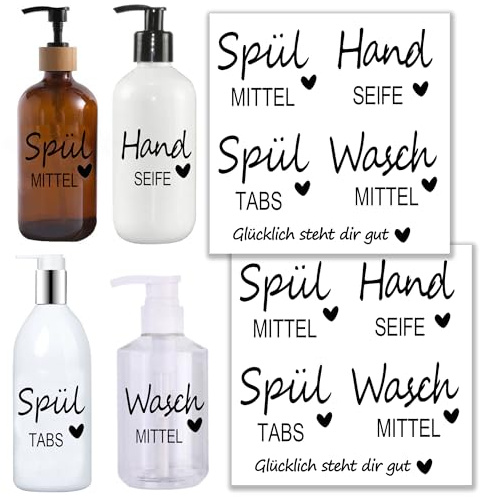 2pcs Sticker Aufkleber Haushalt | Spülmittel | Handseife | Waschmittel | Spültabs | Shampoo | Duschgel |