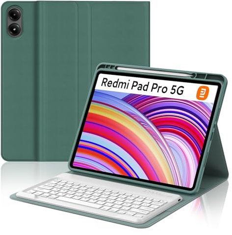 FOGARI Clavier pour Redmi Pad Pro 12.1 | Coque Clavier pour Xiaomi Pad POCO 12.1 Pouces 2024, AZERTY Français Clavier Détachable Bluetooth pour Redmi Pad Pro 12.1'', Vert Foncé