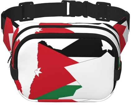 Bauchtasche für Damen, Motiv: jordanische Flagge, Kartendruck, niedlich, groß, schwarz, Umhängetasche, Nylon, modische Bauchtasche, Schwarz, Einheitsgröße