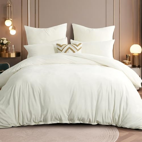 RUIKASI Flanell Winter Bettwäsche 220x240 Weiß Warm WinterBettwäsche | 3tlg Kuschel Plüsch Fleece 2 Bettbezug 1 Kissenbezüge 80x80 mit Reißverschluss, Wendebettwäsche Bedding,OEKO-TEX