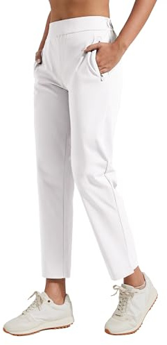 Pioneer Camp Damen Golfhosen 7/8 Lange mit Seitentaschen – Atmungsaktive Elastische Hose für Büro, Reisen & Sport – Elastischer Bund mit Zugschnur – Leichte & Formbeständige Hose(Weiß/M)