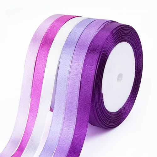 Fyshird Geschenkband Lila 10mm x 22m Satinband 6 Farben Schleifenband Polyester Bänder zum Basteln Dekoband für Hochzeit Geburtstag DIY Geschenkverpackung (Lilae Serie)
