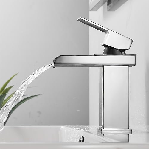 Djedjeo rubinetto a cascata per bagno, miscelatore per bagno in acciaio inox e ottone, risparmio idrico, rubinetto per lavabo, bocca calda e fredda, rubinetto monocomando per lavabo(cromo)