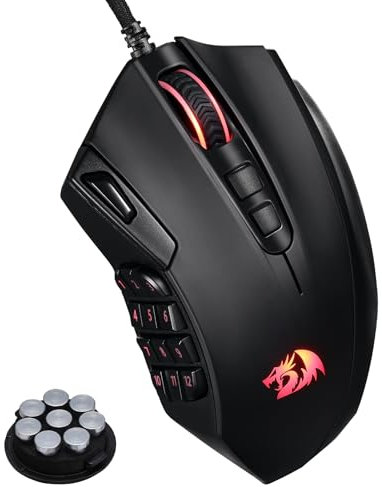 Redragon M921 Souris de jeu MMO 12400 DPI filaire RVB haute précision avec 18 boutons programmables, 12 touches macro latérales, prise en charge du logiciel pour PC portable