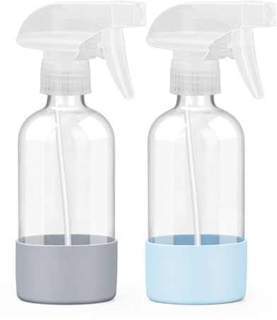 Worldgsb Flacons pulvérisateurs en verre avec long manchon en silicone, bleu et gris 237 ml