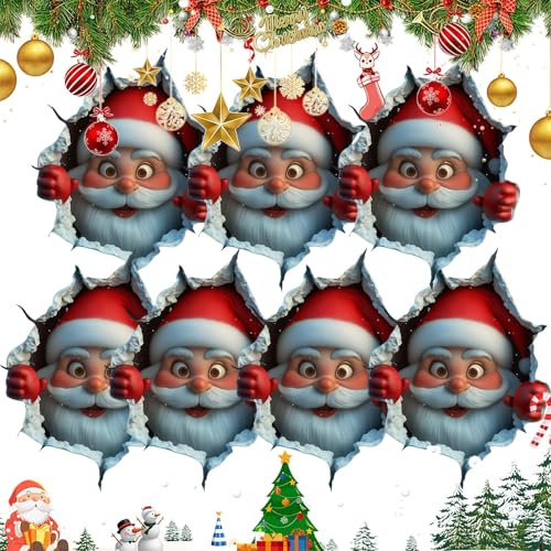 Santa Claus Wall Sticker, Fensteraufkleber Weihnachten, Santa Sticker, Joyful Peeking Santas Design, Easy-Peel Stickers for Instant Festive Vibes, for Walls, Doors, Refrigerators, Cabinets(7PCS)