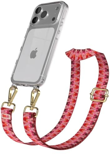 EAZY CASE Handykette - Verstellbares Taschenband kompatibel mit iPhone 17 Pro, Schulterriemen, Handykordel mit Silikon Hülle, Umhängetasche, Beere Gold