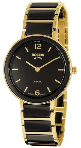 Boccia Damenuhr Titan Schwarz/Goldfarben 3311-04