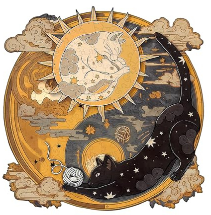 KaayeeWood Holzpuzzle Erwachsene,Yin-Yang-Katze Holzpuzzle,Einzigartige Wooden Puzzle Mit Geschenkbox,Geschenke für Erwachsene 14+(200 Stück,29 * 28.6cm)