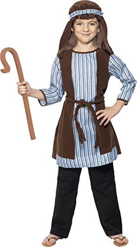 Smiffys Shepherd Costume, Blue & Brown with Robe, Headpiece & EVA Staff, Christmas Children's Fancy Dress, Xmas Dress Up Costumes