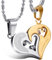 JewelryWe Valentinstag Schmuck Edelstahl Paare Anhänger Halskette, I Love You Herz Puzzle Design, Partnerketten Gold/Silber