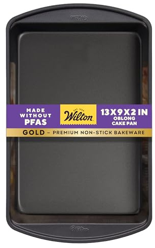 Wilton Gold Non-Stick 13 x 9 Inch Oblong Baking or Roasting Pan, Cold-Rolled Steel Bakeware, Made without PFAS, Packaging May Vary