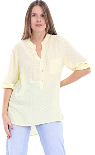 Malito Damen Bluse mit Punkten | Tunika mit ¾ Armen | Blusenshirt auch Langarm tragbar | Elegant - Shirt 3419 (hellgelb)