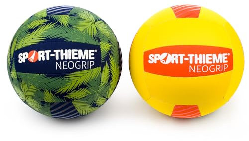 Sport-Thieme Neopren Soft-Beachvolleyball | Beach- / Funball | Indoor/Outdoor | Griffig, Weich, Wasserresistent | Grün-Blau/Gelb-Orange | Ø 22 cm | 220 g | Nadelventil, Ballblase