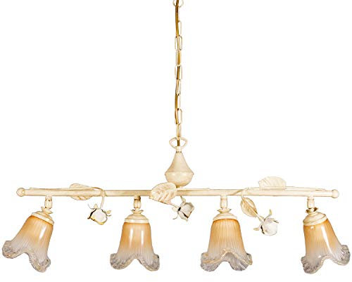 Helios Leuchten 203754 Florentiner Pendelleuchte Deckenlampe | Blüten Hängelampe | Florale Lampe Leuchte Kronleuchter Landhausstil | Pendellampe 4 x E14