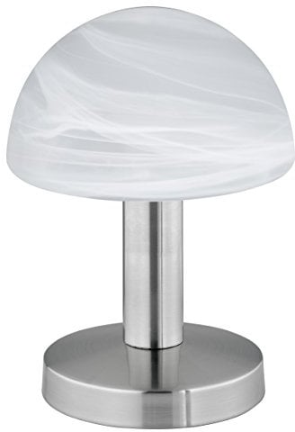 Trio-Leuchten 599000107 Tischleuchte in Nickel matt, Touch-Me-Funktion(4-fach schaltbar, 3 Helligkeitsstufen), Glas alabasterfarbig weiß, exklusive 1xE14 max. 40W, Höhe 21 cm, 1 - Pack