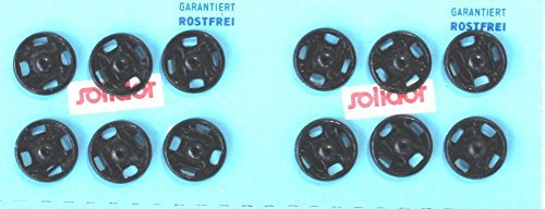 Telliswelt 12 Qualitäts Annäh Druckknöpfe 9 mm rostfrei schwarz Passloch & gebördelter Rand