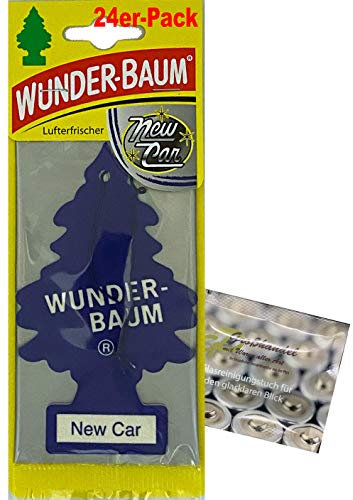 Wunderbaum 24er-Box Original Lufterfrischer New Car Duftbaum inkl. 1 x Glasreinigungstuch von SP Großhandel Gratiszugabe