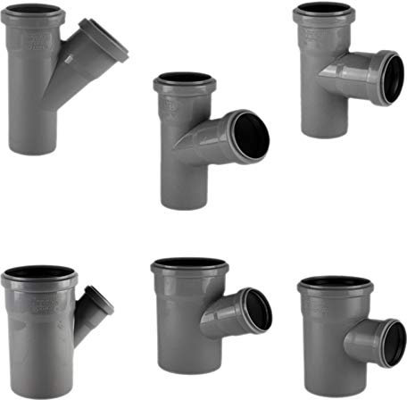 MegaHaustechnik HT Abzweig DN40 auf DN40 Winkel 87° Grad Abzweig Außendurchmesser 40mm 4cm x Rohr AußenØ 40mm 4cm 2 Steck Muffen Gummi Dichtungen Abwasser Abfluss Leitung HTA Kunststoff PP grau