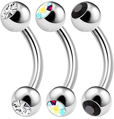 KJM FASHION 3 Stück 1,6 mm 14 G Stahl Bananenpiercing, Edelstahl