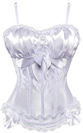 Korsett Vollbrust Corsage träger Gothic Bustier schnürmieder Spitze schnüren top sexy Burlesque Weiß S