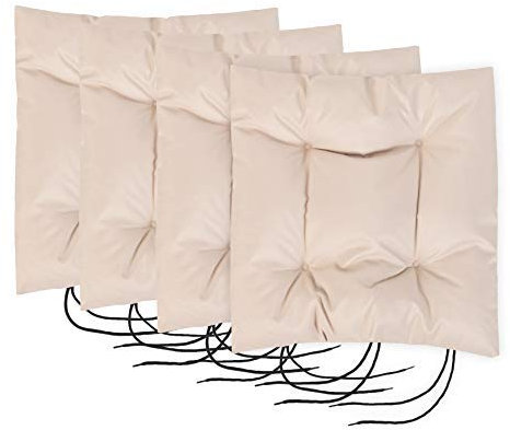 Gardenista Sitzkissen für Gartenstuhl, mit Bändern, rutschfreie, hypoallergene, getuftete Polsterung, wasserabweisend, dicke Qualität, ideal für drinnen und draußen, sichere Bänder (4 Stück, Stein)