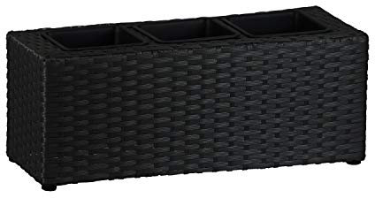 Simpa Handmade Poly Rattan Mini Tri-Pot Trough Planter Black Poly Rattan Planter & 3 Insert Pots - 18cm (H) x 48cm (W) x 18cm (D) - Suitable for Indoor and Outdoor use - Single Pot