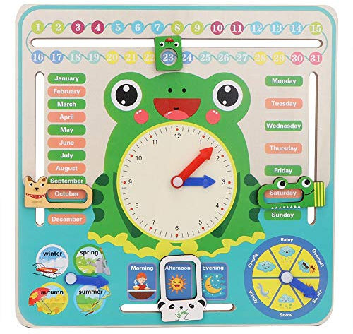 Kinder Holz Kalenderuhr Spielzeug All About Today Kalenderbrett Mein Erstes Uhr Kognitives Spielzeug für Kleinkinder und Mädchen ab 3 Jahren