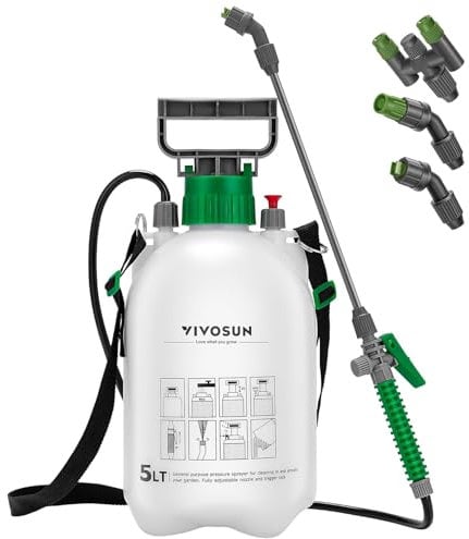 VIVOSUN Pump Sprayer 1.35 Gallon, Portable Water Spray Bottle in Lawn and Garden Yard, Weed Sprayer for Plants with 3 Nozzles, Adjustable Shoulder Strap, Pressure Relief Valve