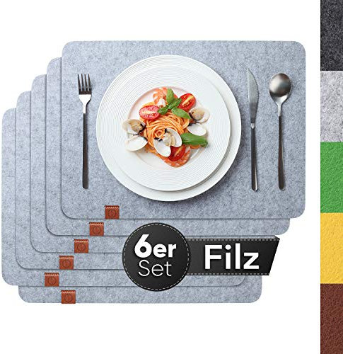 Sidorenko Edles Platzset aus Filz - 6er Set hellgrau - Tischset Abwischbar 44x32 cm Filzuntersetzer - abwaschbare Tischuntersetzer Platzdeckchen - Untersetzer Filzmatte