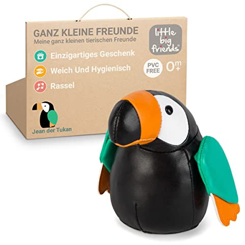 Little Big Friends Kleine Freunde | Rasselspielzeug | Spezielles Stofftier | Leicht zu reinigen | Jean der Tukan