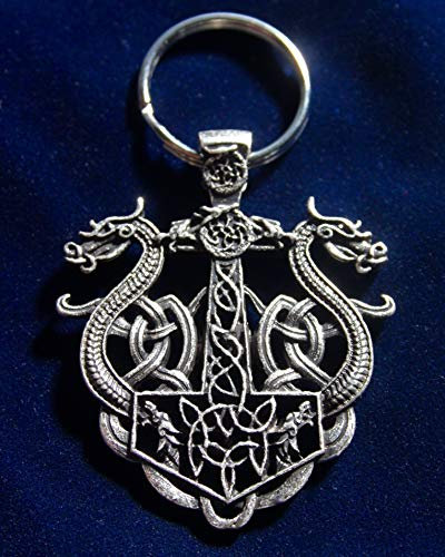 SWORLDesigns Porte-clés Viking Dragons et Marteau de Thor Mjolnir avec pochette cadeau