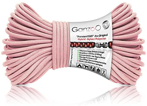 Ganzoo Paracord 550 Seil alt rosa, 4mm, Typ 3, Nylon Polyester, Hybrid, Armband, Hunde-Leine, Hunde-Halsband knüpfen, ca. 250kg Bruchlast, Outdoor Rope, Camping Schnur, Allzweckseil, 30 Meter