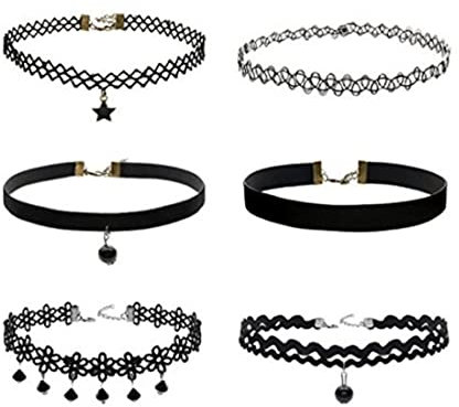 SIOPPKIK 6 PCSCollier Choker Ras du Cou Ensemble Mode Collier de Étendue Velours Stretch Gothiques Tatouage Choker La Longueur Réglable pour Femmes Filles