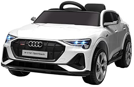 HOMCOM Voiture électrique Enfants sous Licence Audi e-tron Sportback, véhicule électrique 12V Max. 5 Km/h avec télécommande 2,4G, phares LED, Musique, klaxon, Port USB, MP3, Blanc