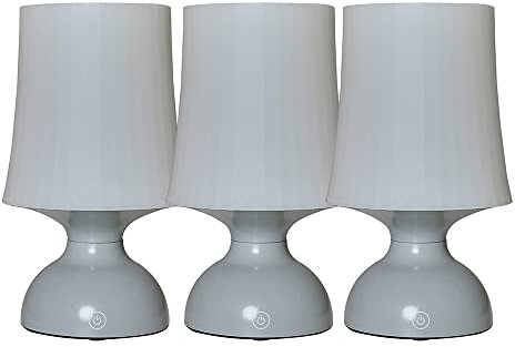 MiniSun | Wireless LED Grey Touch Table Lamps with a White Tapered Shade | Table Lamps, Home Décor & Improvement Essential | Pack of 3