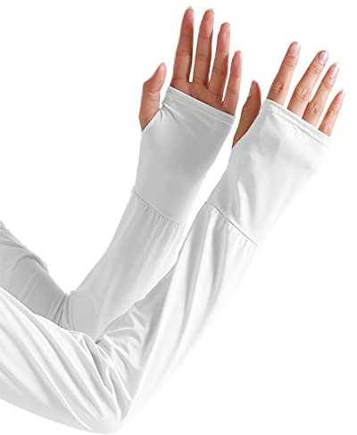JK Home Loose UV Protection Cooling Arm Sleeves for Men Women Ice Silk Sleeves Breathable UPF 50+ Arm Cuffs for Cycling Driving Riding Sport White