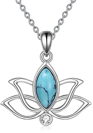 YFN Lotus Halskette für Frauen Sterling Silber Türkis Lotus Blume Anhänger Halskette Yoga Schmuck Geschenke für Frauen Mädchen