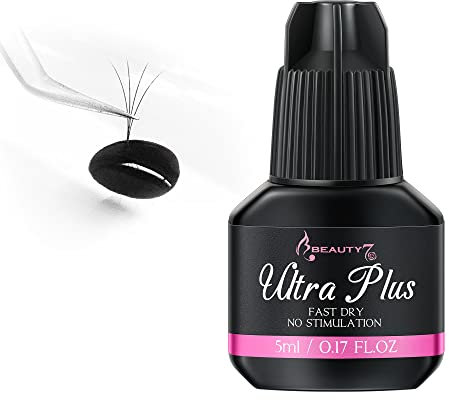 Beauty7 5ml Colle Extension de cils Instantane Noir, Ultra Plus Glue Anti-irritant Pour Semi Permanent Cils, Glue Adhesif Forte Pour Cils Greffage, Colle Cils de Cils