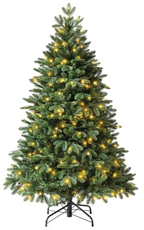Dehner Künstlicher Weihnachtsbaum Alva, mit 250 warmweißen LEDs, inkl. Metallständer, Höhe 150 cm, Ø 104 cm, PVC/Polyethylen/Metall, grün