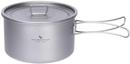 Boundless Voyage 1.8L Titanium Pot with Foldable Handles Camping Hiking Mess Kit Cookware Set Backpacking Pot and Pan for 1-4 Person (1.8 only)