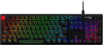 HyperX Alloy Origins PBT, Tastiera Meccanica da Gaming Cablata, Illuminazione RGB, Telaio in Alluminio, 80 Milioni di Pressioni, Copritasti presenti, 3 Dispositivi Collegabili, Layout Spagnolo, Nera
