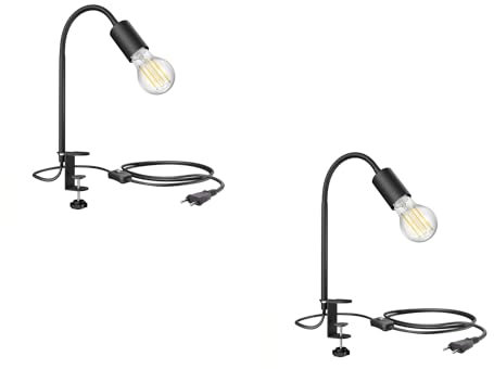 ledscom.de 2 Stück Klemmleuchte LELE mit Schwanenhals, schwarz + E27 LED Lampe 1005lm, Smart Home, warmweiß - kaltweiß